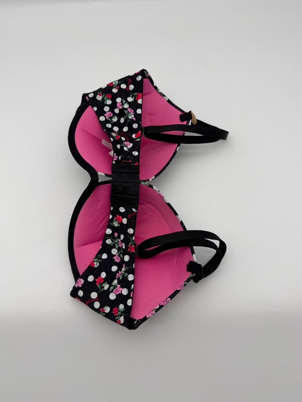 PINK Victoria's Secret‎ Black Polka Dot Floral Push-Up Bra - Picture 6 of 7